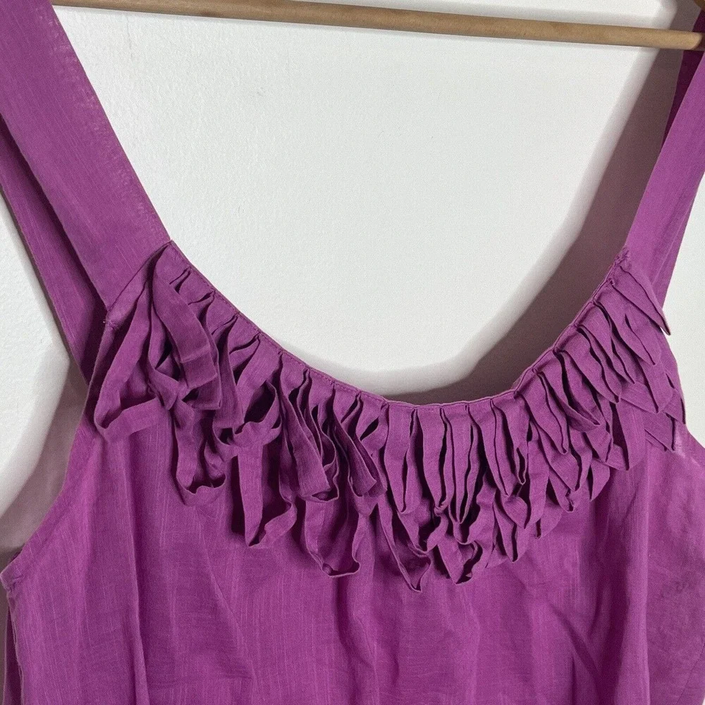 LOFT Sleeveless Fringe Top Purple Women’s Size L Cotton Strappy Summer - Picture 2 of 7